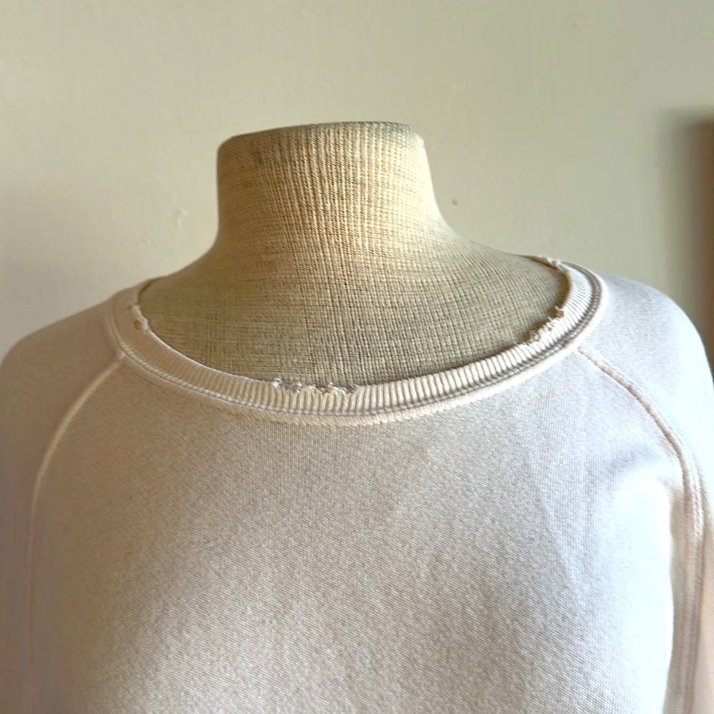 THE GREAT Distressed Sweatshirt with Studded Fancy Sleeves. Cozy 100% Cotton - Picture 4 of 8